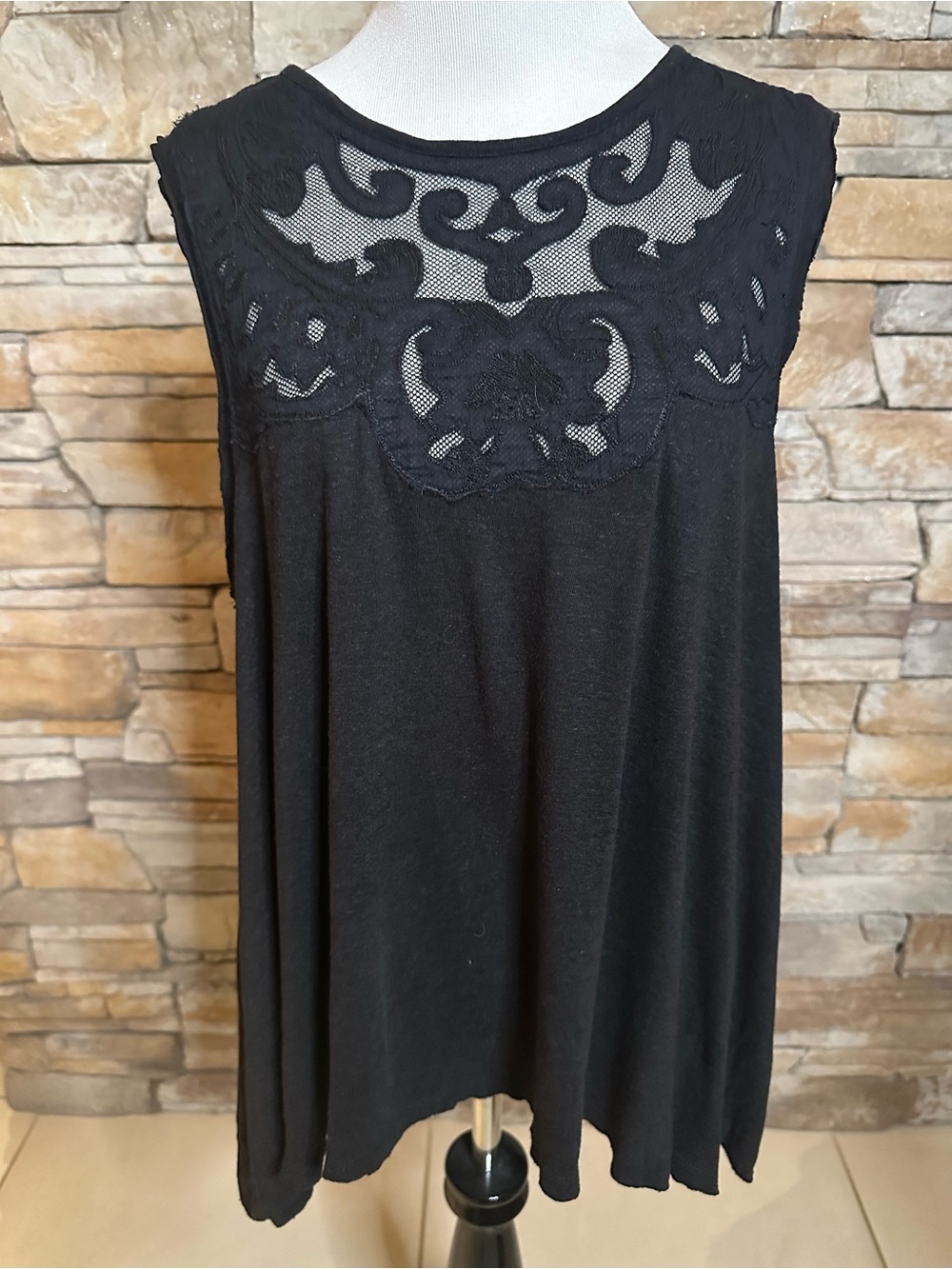 Free People Lacy Oversized Black Swing Tank